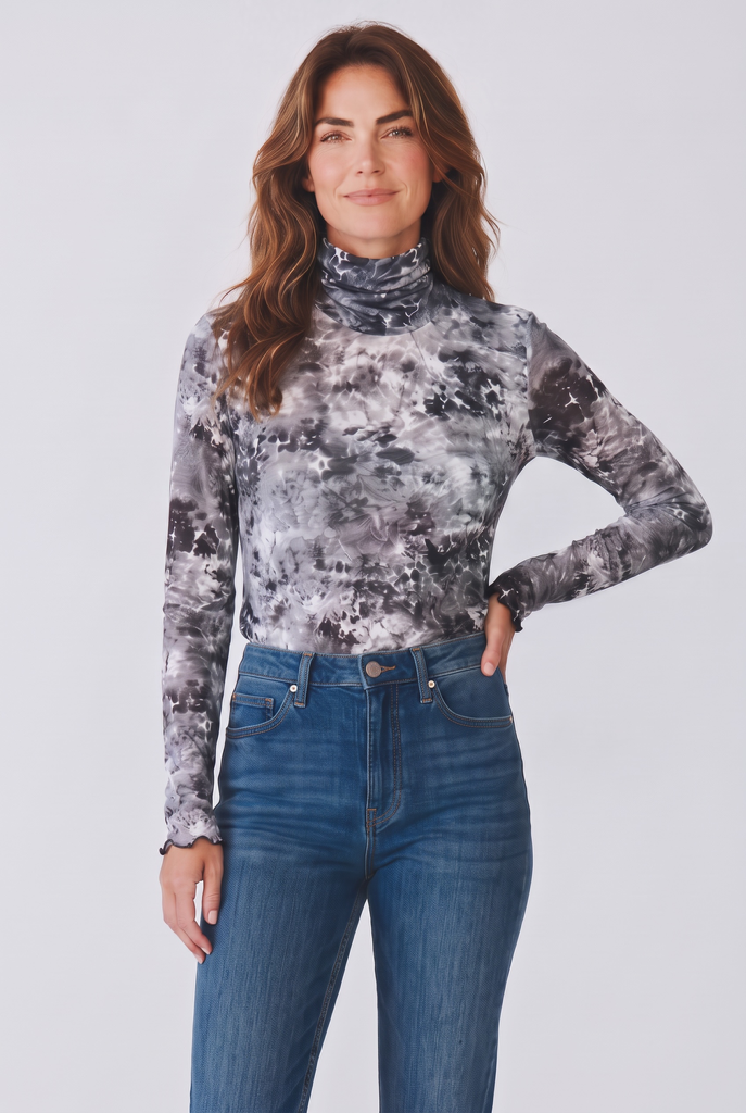 Printed Crinkle Turtleneck Top
