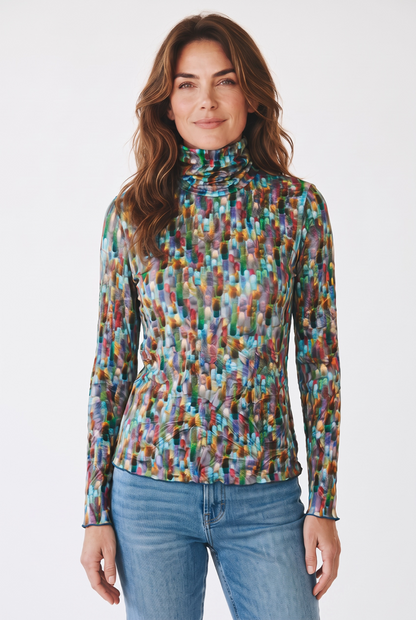 Printed Crinkle Turtleneck Top