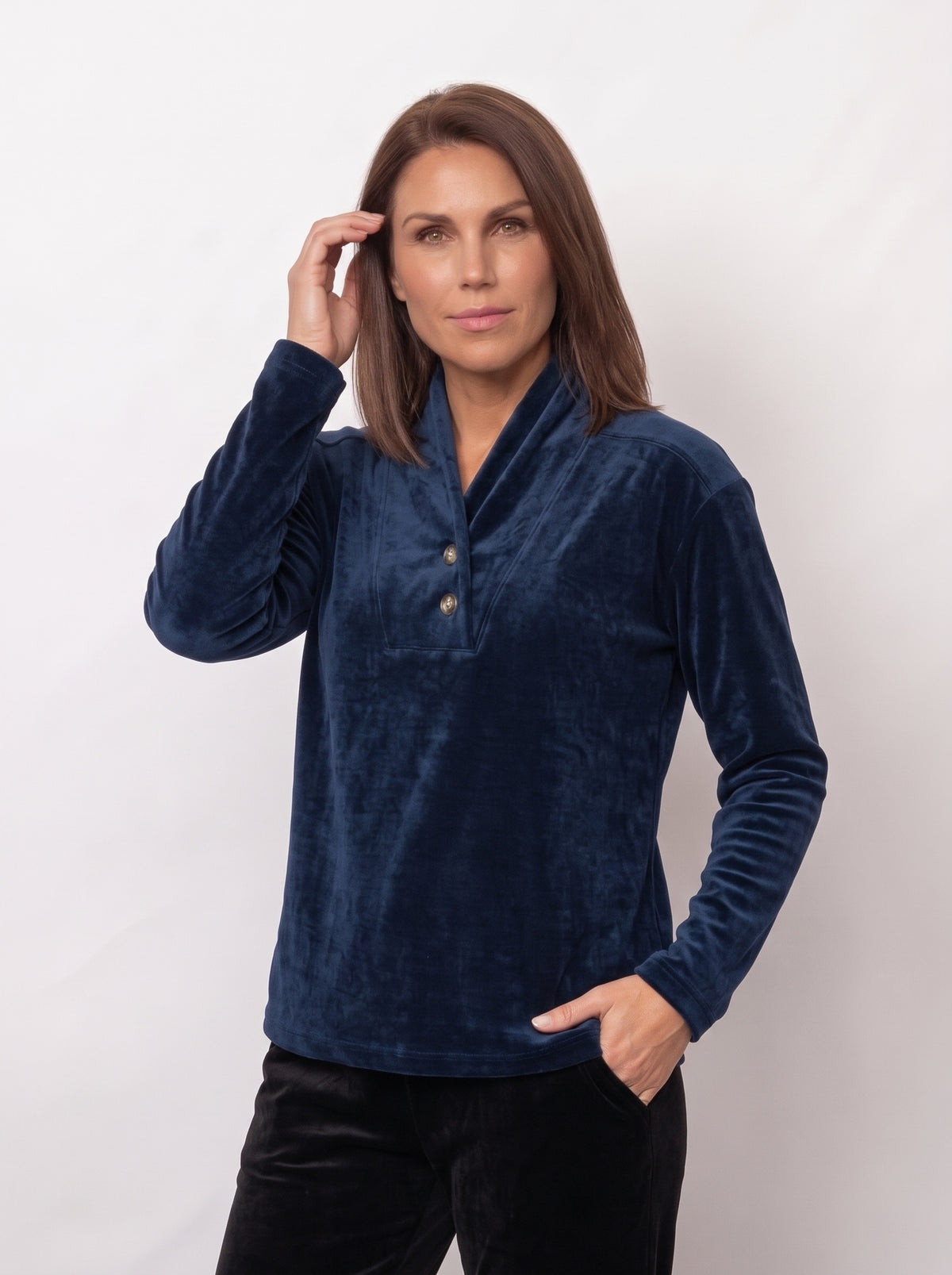 Microfleece Drape Neck Pullover Top