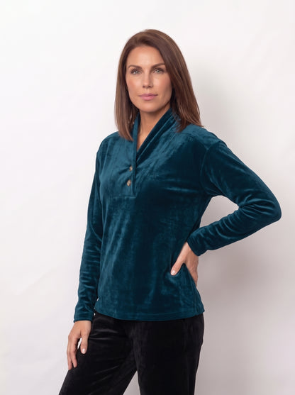 Microfleece Drape Neck Pullover Top