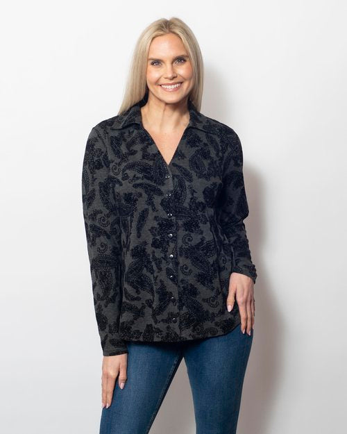 Flocked Buttoned Long Sleeve