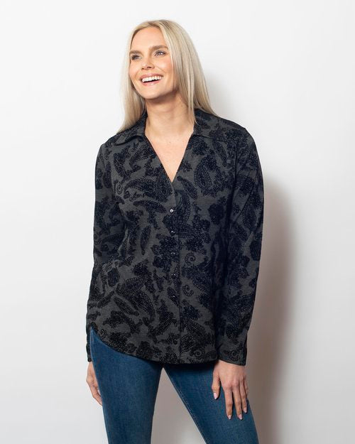 Flocked Buttoned Long Sleeve