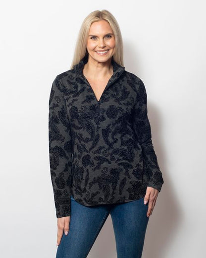 Flocked Zipped Neck Long Sleeve