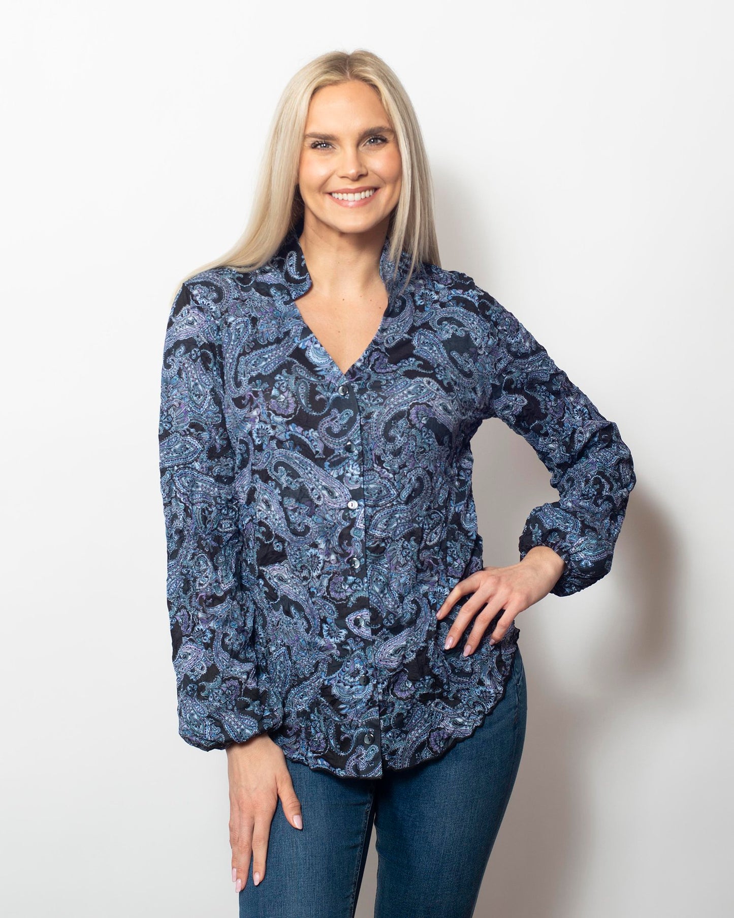 Crinkle Sweetheart Button Blouse