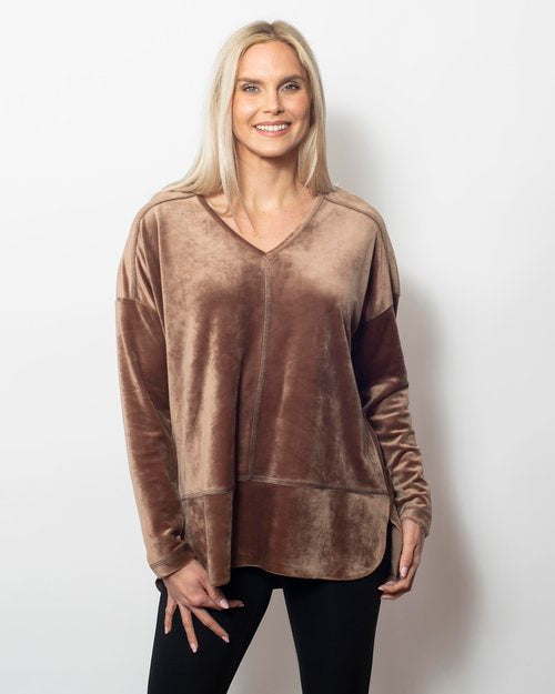 Plush Micro Fleece-Contrast V-Neck