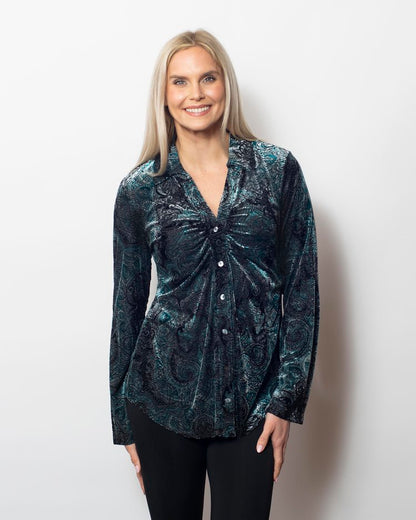 Burnout Printed Velvet Buttoned Shirt