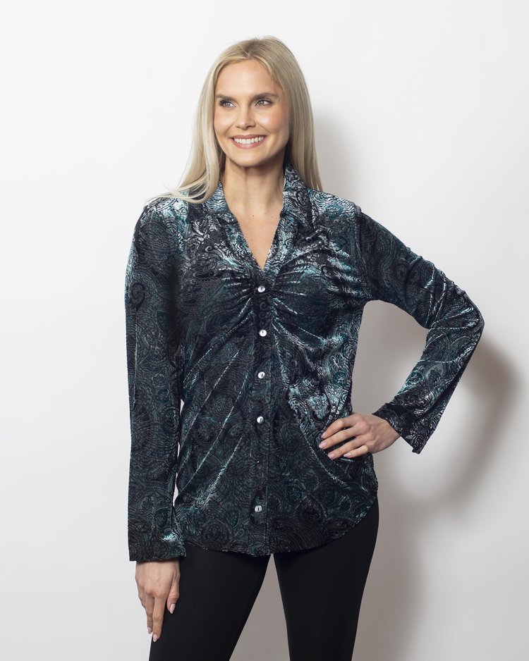 Burnout Printed Velvet Buttoned Shirt