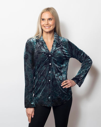 Burnout Printed Velvet Buttoned Shirt