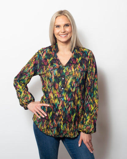 Crinkle Sweetheart Button Blouse