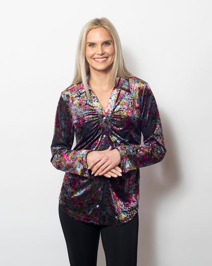 Burnout Printed Velvet Buttoned Shirt