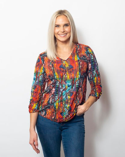 Crinkle V-Neck 3/4 Sleeve