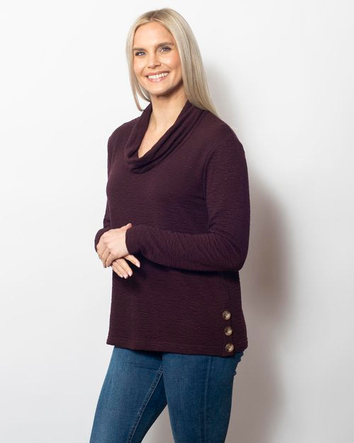 Seersucker-Matching Cowl Neck Long Sleeve