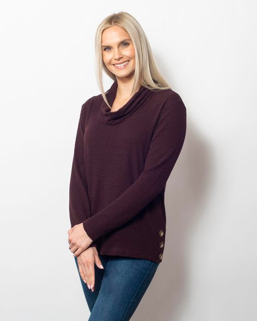 Seersucker-Matching Cowl Neck Long Sleeve