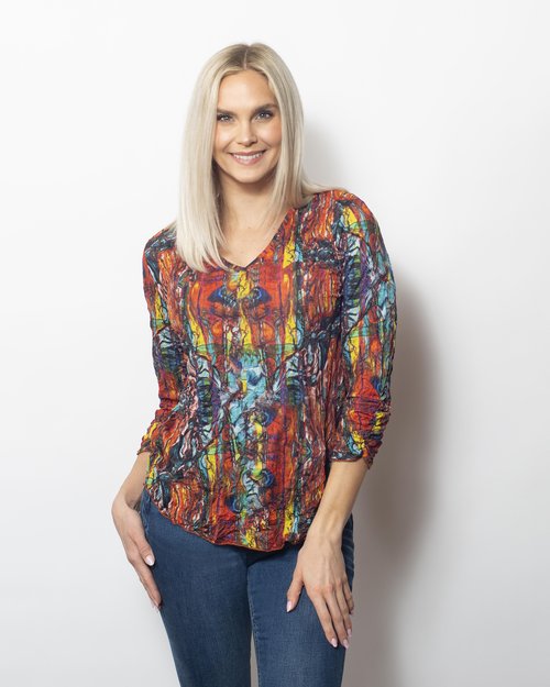 Crinkle V-Neck 3/4 Sleeve