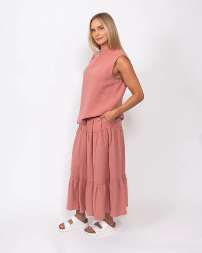 Organic Cotton Gauze Tiered Skirt