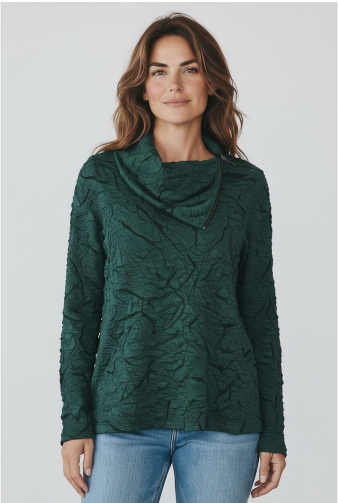 Blister Knit Asymmetrical Zip Collar