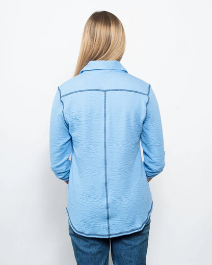 Seersucker Contrast Stitching Button Up