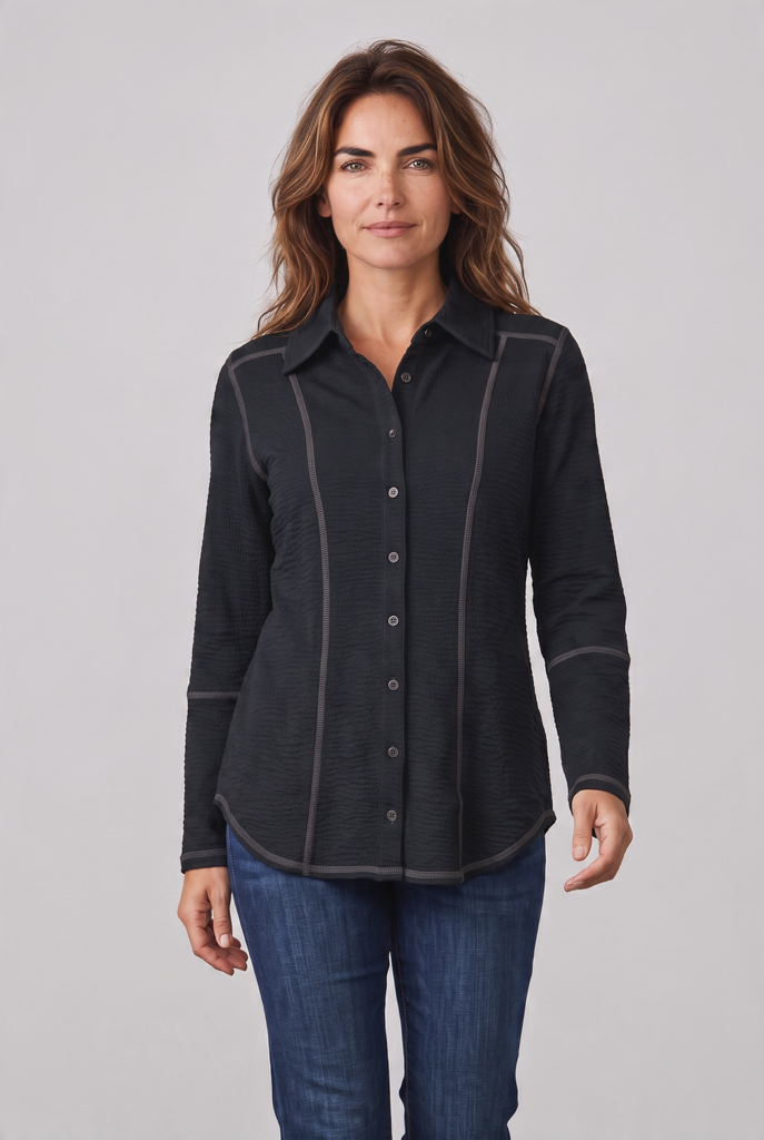 Seersucker Contrast Stitching Button Up Shirt