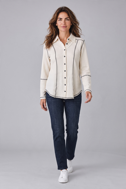 Seersucker Contrast Stitching Button Up Shirt