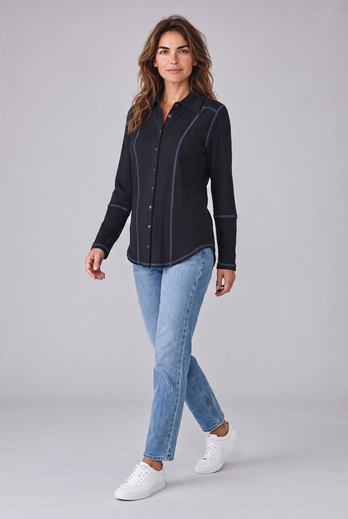 Seersucker Contrast Stitching Button Up Shirt