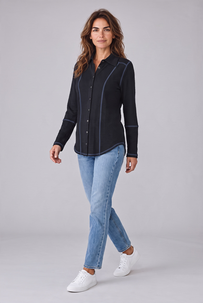 Seersucker Contrast Stitching Button Up Shirt