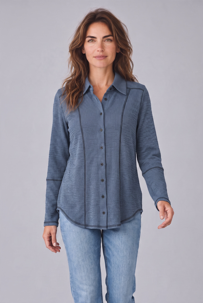 Seersucker Contrast Stitching Button Up Shirt