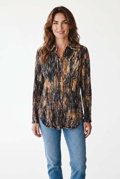 Printed Crinkle Button Up Shirt
