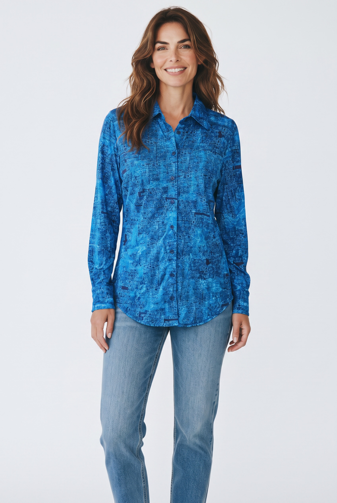 Printed Crinkle Button Up Shirt