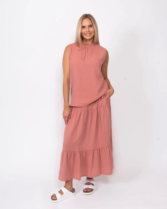 Organic Cotton Gauze Tiered Skirt
