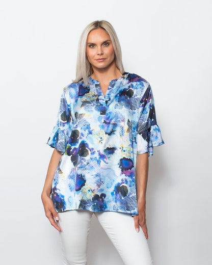 Printed Charmeuse Henley