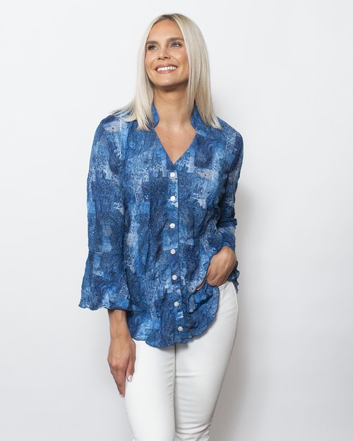 Crinkle Sweetheart Buttoned Blouse