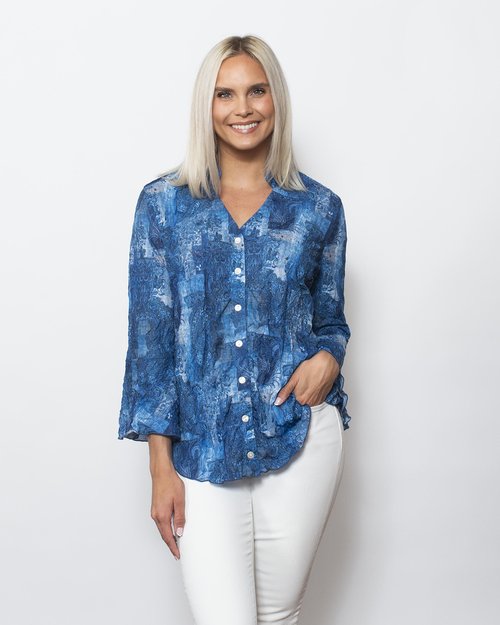 Crinkle Sweetheart Buttoned Blouse