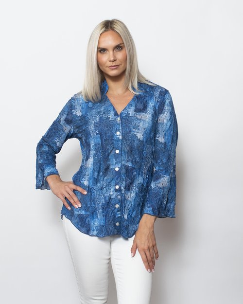 Crinkle Sweetheart Buttoned Blouse