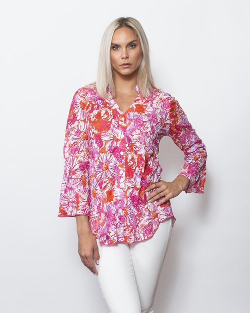 Crinkle Sweetheart Buttoned Blouse