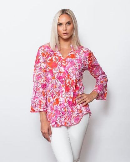 Crinkle Sweetheart Buttoned Blouse