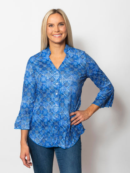 Crinkle Sweetheart Button Up Top