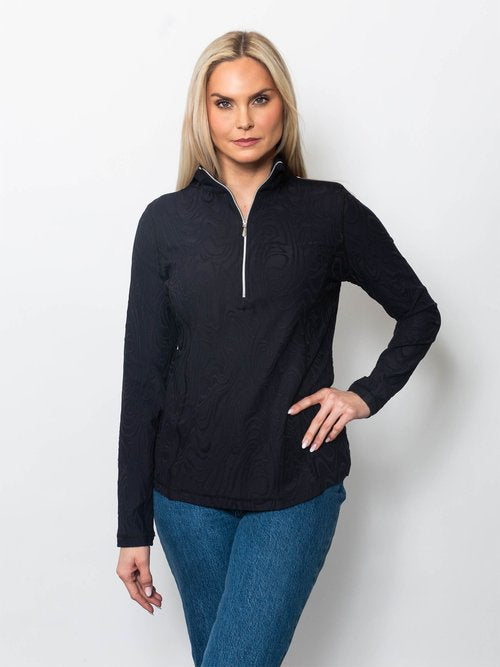 Swirl Jacquard Quarter Zip Top