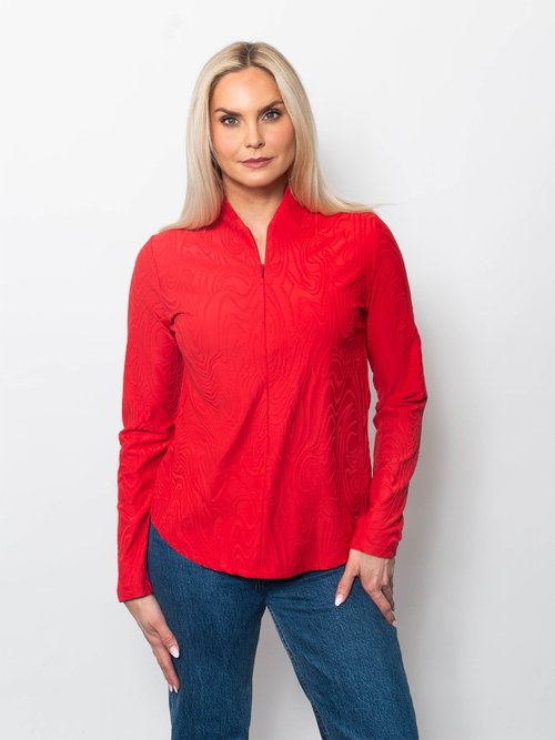 Swirl Jacquard Concealed Quarter Zip Neck Top