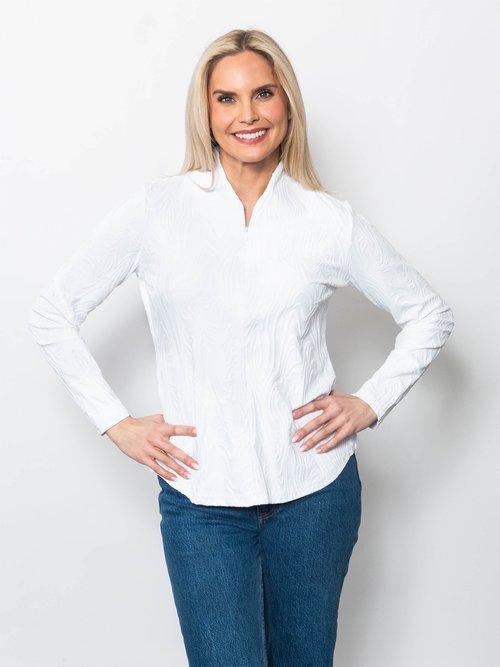 Swirl Jacquard Concealed Quarter Zip Neck Top