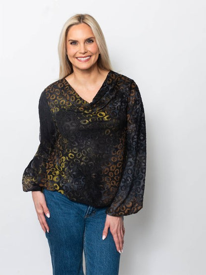 Tie Dyed Burnout Eyelash Bubble Hem Blouse
