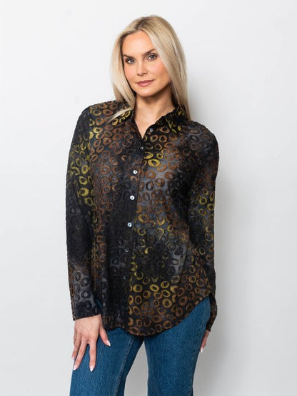 Tie Dyed Burnout Eyelash Button Shirt